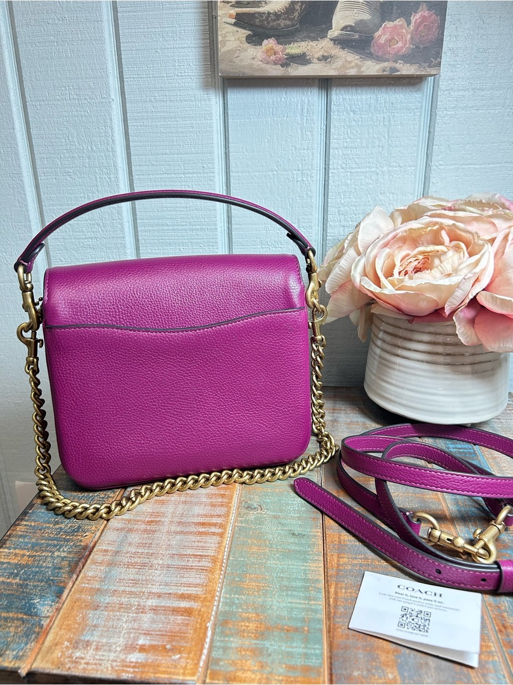 Coach “Cassie” Pebbled Leather Crossbody in Bright Magenta with Gold Hardware - Picture 2 of 15
